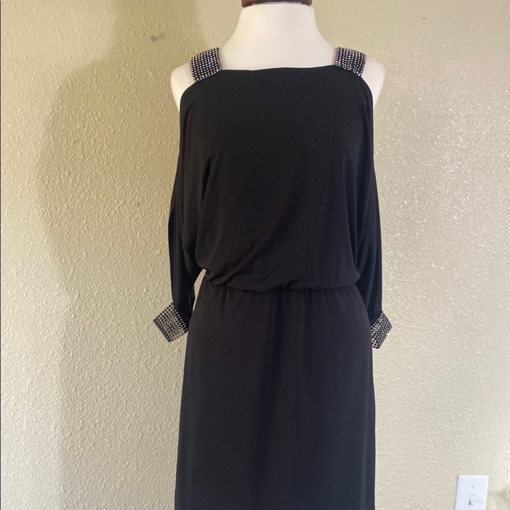 NWT Studio One Black Dress with Rhinestone Straps Size 10
